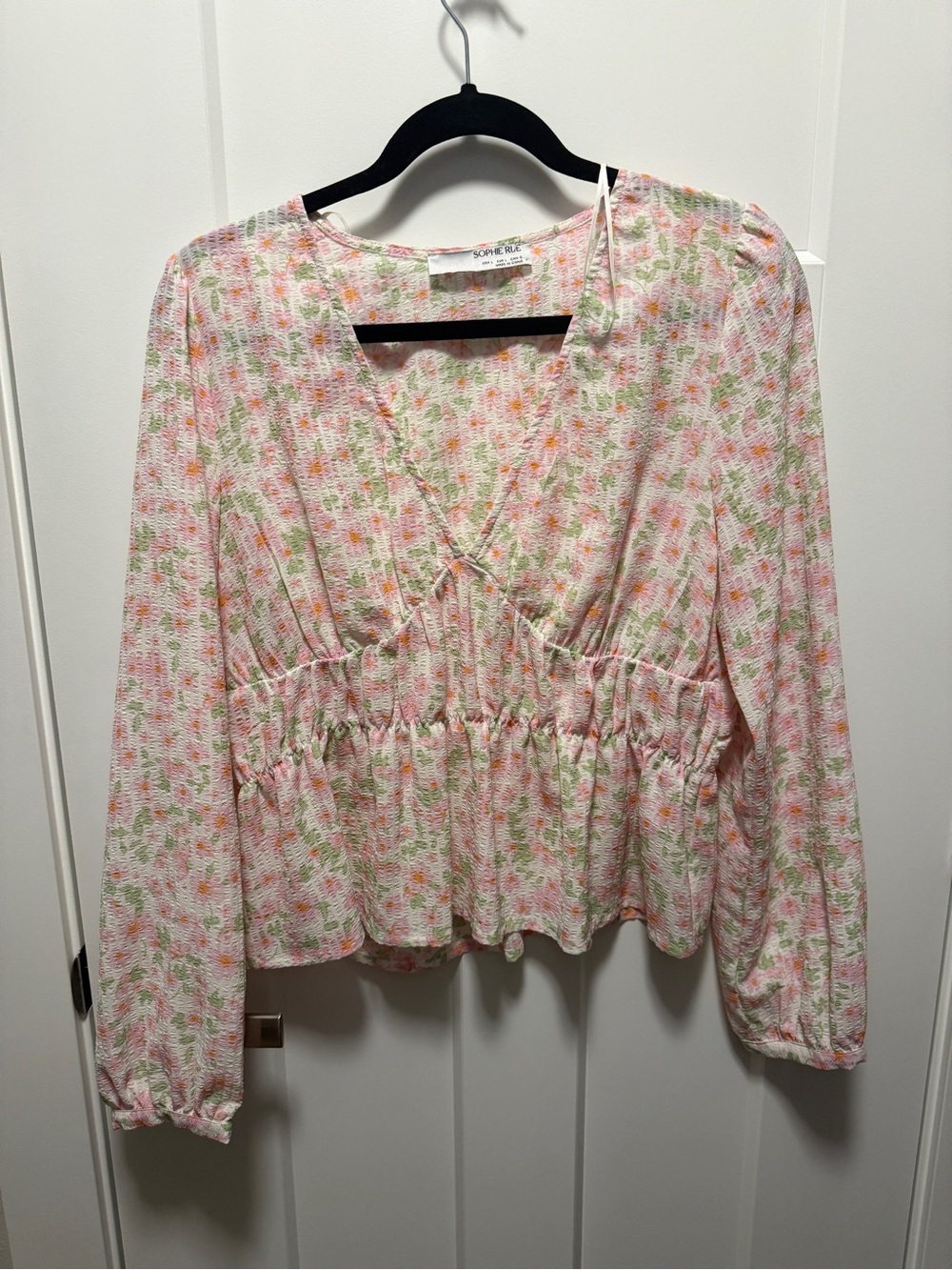 Sophie Rue Pink & Green Floral V-Neck Peplum Blouse